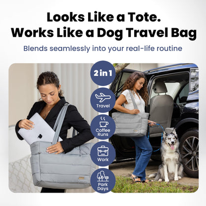 rubyloo Puffer Dog Travel Bag for Dog Moms – Doggy Diaper Bag with Pet Bowls & Food Storage or Everyday Puffy Tote – Doggy Mom Gifts for Women – Lightweight, Travel-Ready Gift for Pet Lovers – Beige