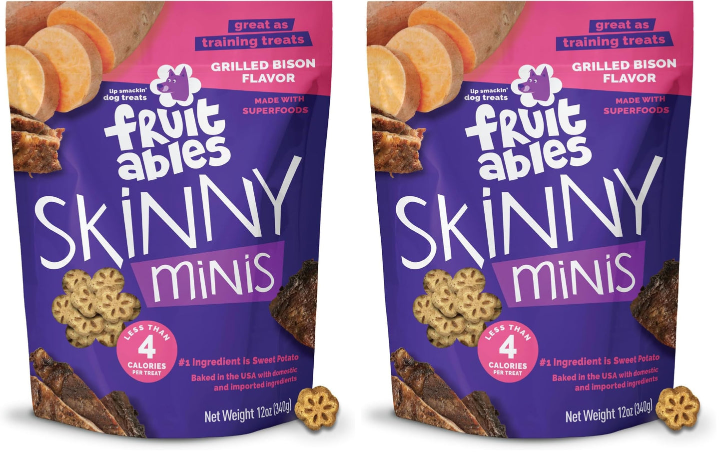 Fruitables Skinny Mini Dog Treats, Healthy Sweet Potato Treat for Dogs, Low Calorie & Delicious, Puppy Training, No Wheat, Corn or Soy, Made in the USA, Bacon and Apple Flavor, 12oz