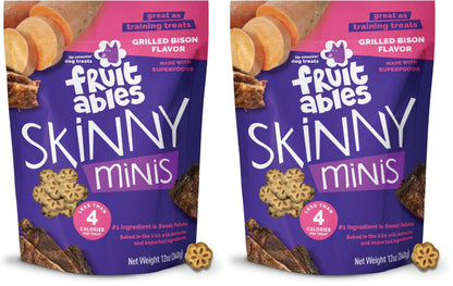Fruitables Skinny Mini Dog Treats, Healthy Sweet Potato Treat for Dogs, Low Calorie & Delicious, Puppy Training, No Wheat, Corn or Soy, Made in the USA, Bacon and Apple Flavor, 12oz