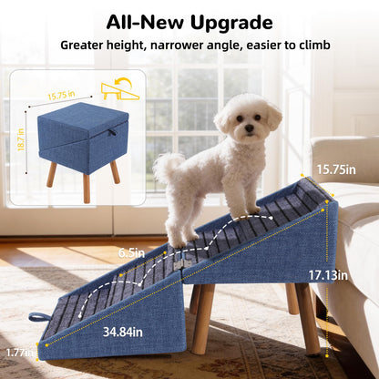 17.13" H Dog Stairs for Small Dogs, 2-in-1 Pet Steps & Ottoman - Foldable Dog Stairs for Couch, Non-Slip Wooden Pet Stairs for Puppy Senior Injured Dogs (Black)
