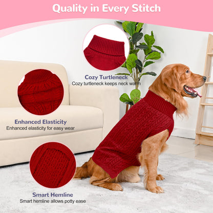 2 Pack Dog Sweaters for Small Dogs Winter Turtleneck Pullover Cable Knit Fleece Stretch Puppy Doggie Chihuahua Toy Poodle Yorkie Pomeranian Boy Girl Pet Clothes (S, Pink & Purple)