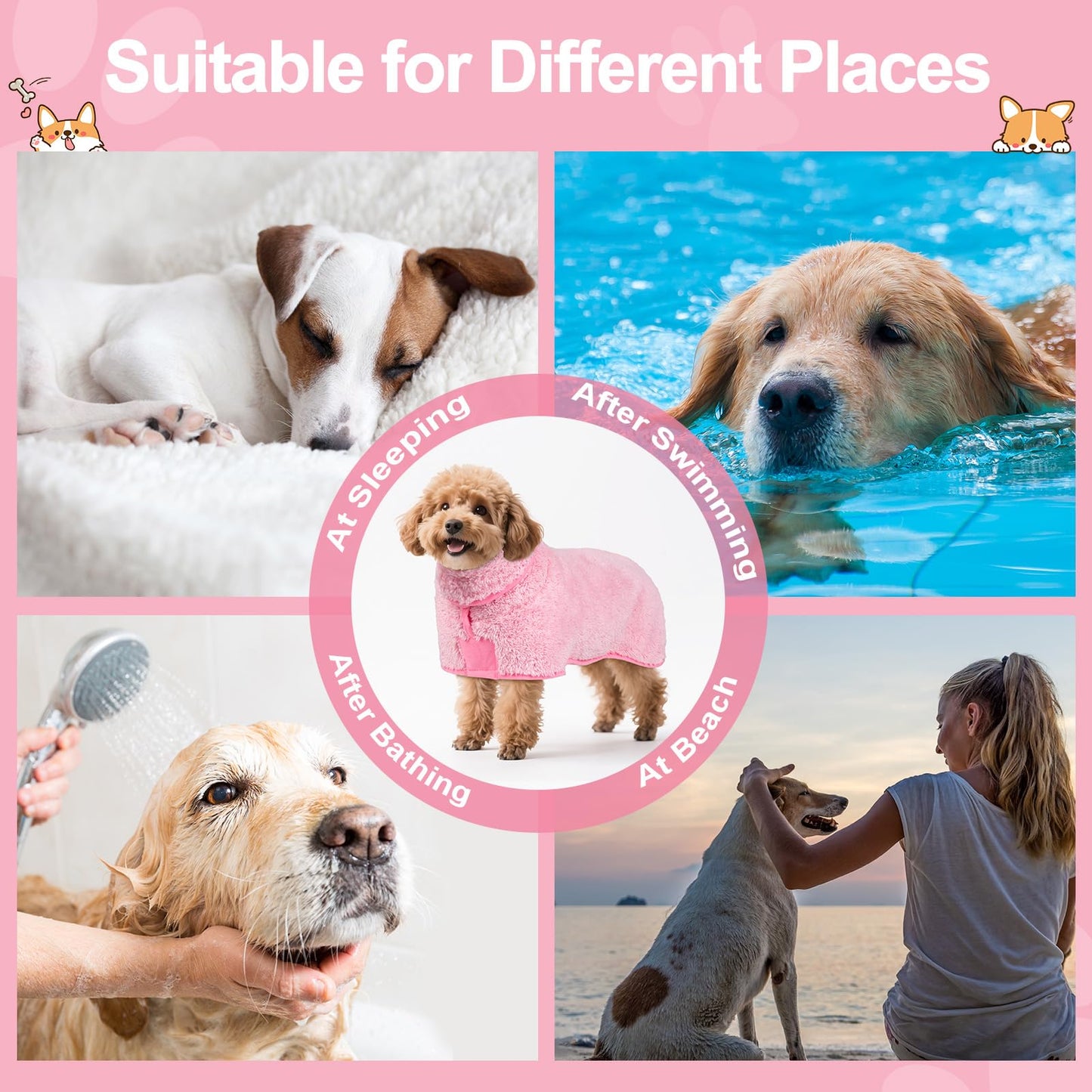 Bienbee Dog Bathrobe, Quick Drying Super Absorbent Dog Robes for After Bath, Warm Keeping Dogs Towel, Dogs Bath Supplies, Dark Blue XL