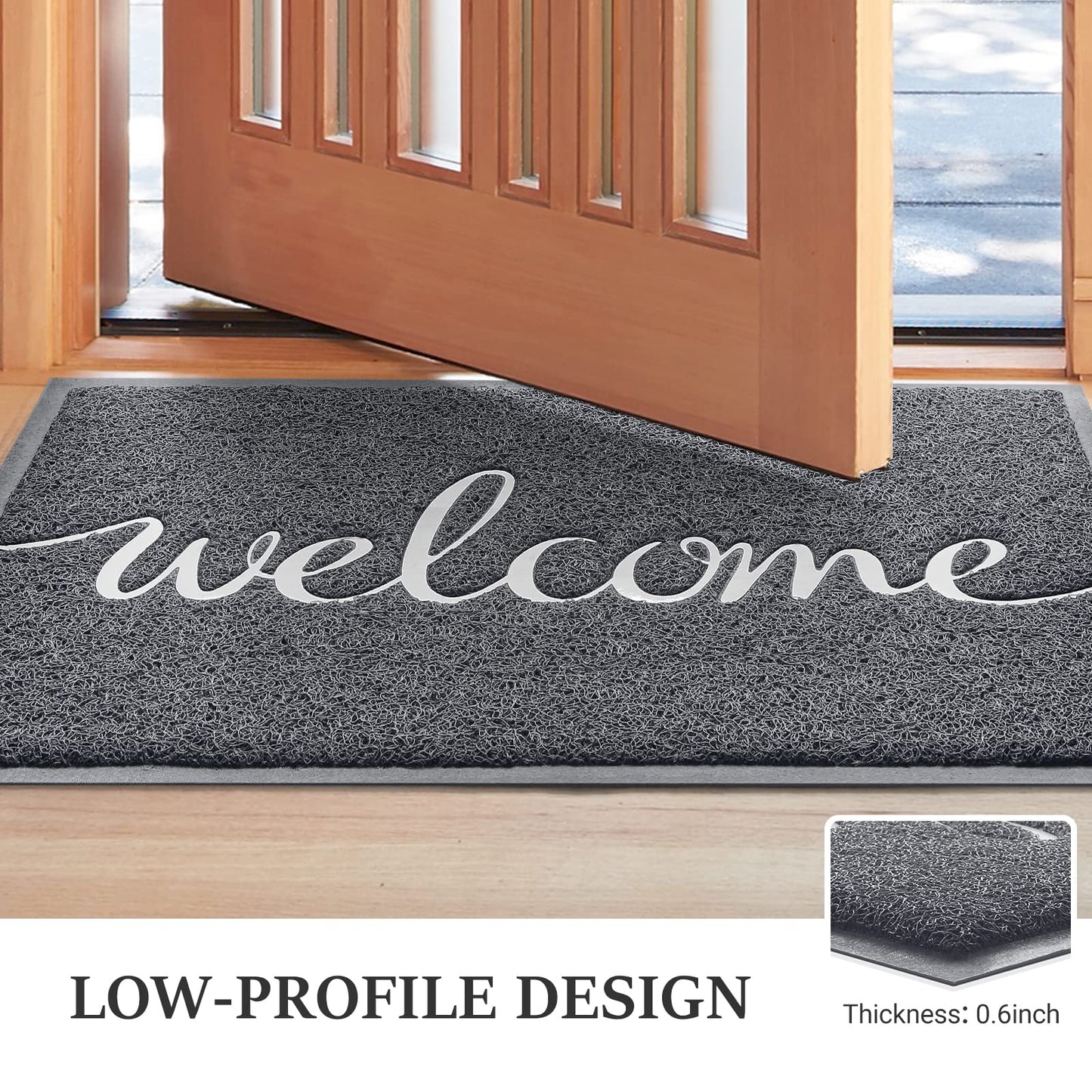 BeneathYourFeet Door Mat (30"x17.5",Black), Welcome Mat Low Profile Front Doormat Floor Mat Non Slip Rugs for Entryway, Patio, High Traffic Areas