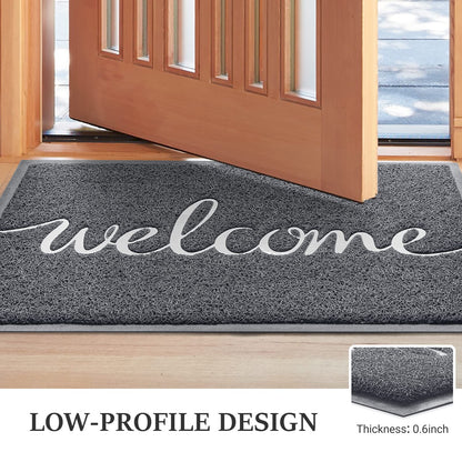 BeneathYourFeet Door Mat (30"x17.5",Black), Welcome Mat Low Profile Front Doormat Floor Mat Non Slip Rugs for Entryway, Patio, High Traffic Areas