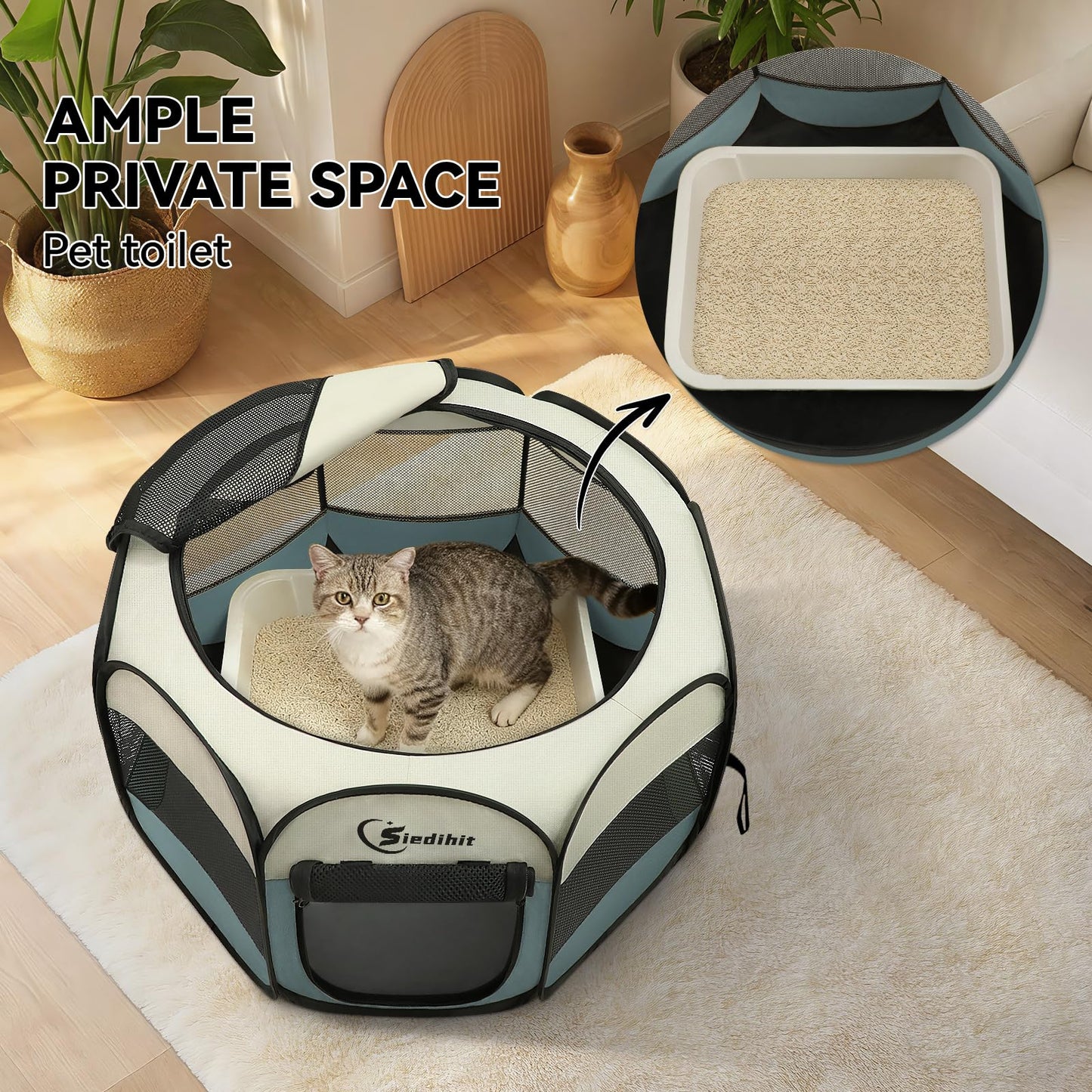 Siedihit Dog Cat Playpen, Puppy Pet Playpen Indoor for Small Dog Crate Tent Cage Outdoor, Portable Pop Up Dogs Enclosure Kennel with Carrying Case for Dogs/Cats/Rabbits(Grey, Small