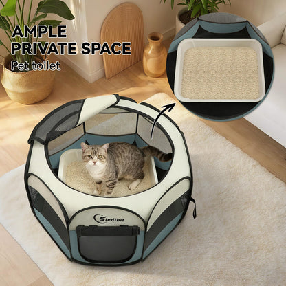 Siedihit Dog Cat Playpen, Puppy Pet Playpen Indoor for Small Dog Crate Tent Cage Outdoor, Portable Pop Up Dogs Enclosure Kennel with Carrying Case for Dogs/Cats/Rabbits(Grey, Small