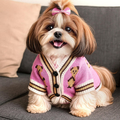 ABRRLO Small Dog Sweaters Cute Bear Dog Cardigans Clothes for Small Medium Dogs Boy Girl Puppy Cat Knitting Cardigan Outfits Dogs Autumn Coats Warm Pet Doggy Clothes Soft Knitwear Apparel (Beige,M)