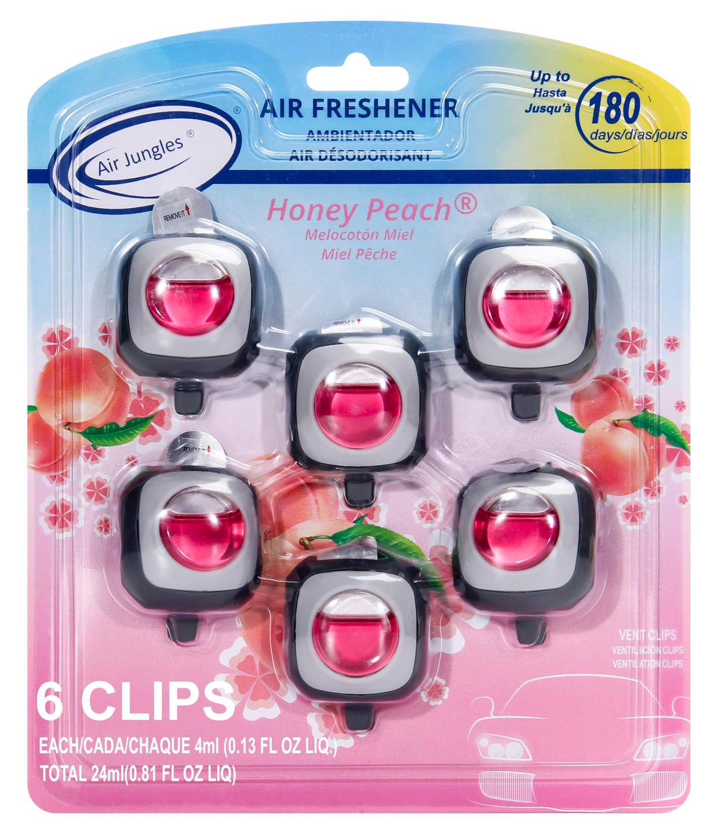 Air Jungles New Car Scent Car Air Freshener Vent Clip, 6 Count Long Lasting Up to 180 days, Natural Essential Oil Car Fragrance for Women and Men, Odor Eliminator - 4ml Each