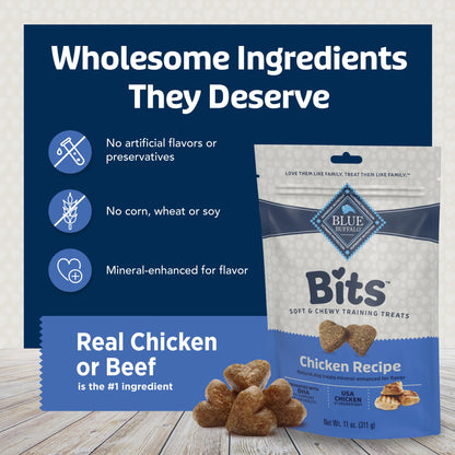 Blue Buffalo Bits Soft Dog Treats for Training, Made with Natural Ingredients & Enhanced with DHA, Beef Recipe, 19-oz Bag