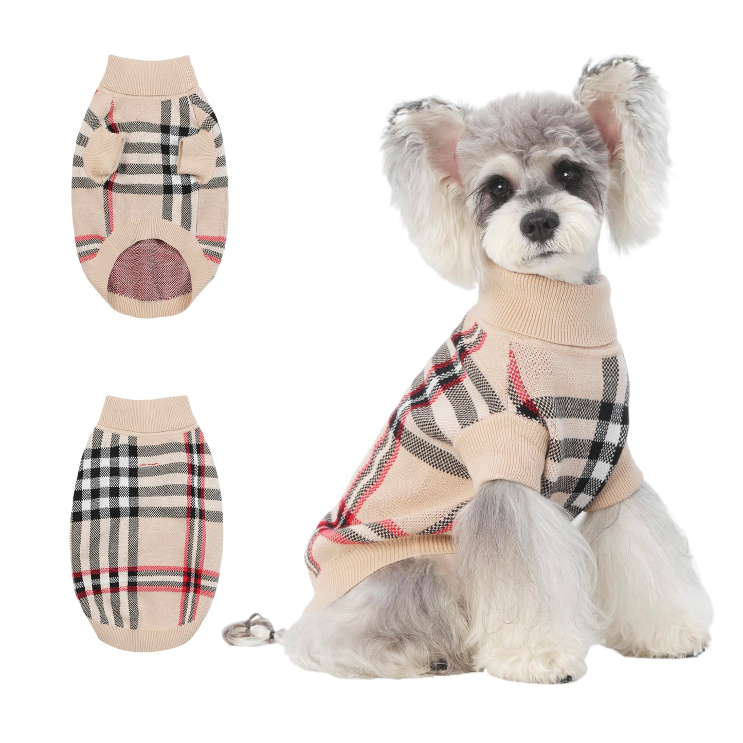 Small/Medium Dog Sweater, Warm Dog Winter Coat w/Sleeves, Comfortable High Neck & Leash Hole, Premium Dog Clothes for Schnauzer-Best for Holidays, Daily Walks M Apricot