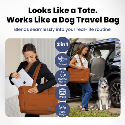 rubyloo Puffer Dog Travel Bag for Dog Moms – Doggy Diaper Bag with Pet Bowls & Food Storage or Everyday Puffy Tote – Doggy Mom Gifts for Women – Lightweight, Travel-Ready Gift for Pet Lovers – Beige