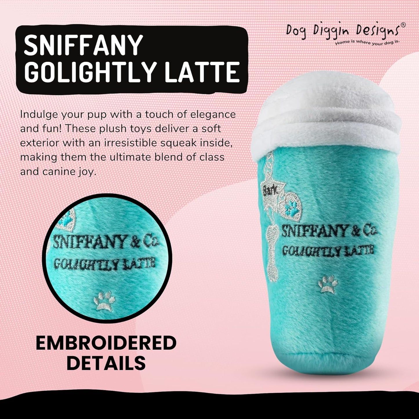 Diggin Designs Sniffany & Co Squeaky Plush Dog Toy Purse | Luxury-Inspired Parody Designer Handbag with Built-in Squeaker, Soft Plush Fashion Dog Toy – Haute Couture Purses & Handbags
