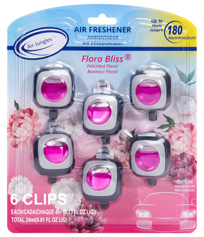 Air Jungles New Car Scent Car Air Freshener Vent Clip, 6 Count Long Lasting Up to 180 days, Natural Essential Oil Car Fragrance for Women and Men, Odor Eliminator - 4ml Each