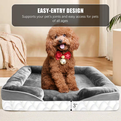 Orthopedic Dog Bed with Sides - Dog Sofa Beds for Medium Dogs, Supportive Foam Pet Couch Bed with Washable Removable Cover, Waterproof Lining and Non-Slip Bottom, Grey - M