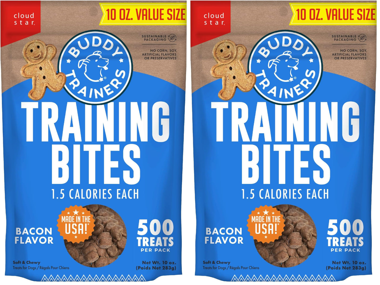 Buddy Biscuits Trainers 10 Oz. Pouch of Training Bites Soft & Chewy Dog Treats Made with Bacon Flavor