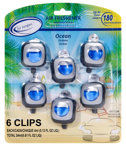 Air Jungles New Car Scent Car Air Freshener Vent Clip, 6 Count Long Lasting Up to 180 days, Natural Essential Oil Car Fragrance for Women and Men, Odor Eliminator - 4ml Each