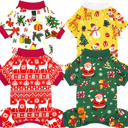 XPUDAC 4 Pack Dog Pajamas Soft Strechy Summer Dog Pjs Puppy Clothes for Small Medium Dogs Boy Girl Cat Pet Outfits, M