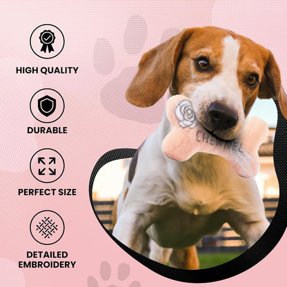 Dog Diggin Designs Chewnel Blush Plush Dog Toy Bone | Luxury-Inspired Parody Designer Bone with Squeaker, Soft Plush Chew & Play Dog Toy – Prêt-à-Porter Play!