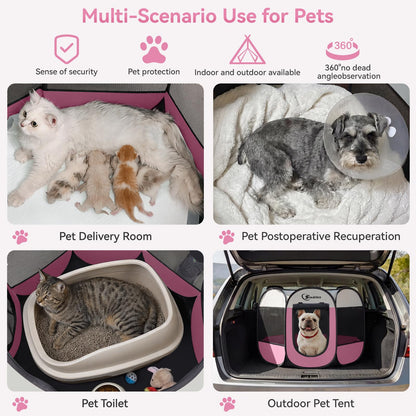 Siedihit Dog Cat Playpen, Puppy Pet Playpen Indoor for Small Dog Crate Tent Cage Outdoor, Portable Pop Up Dogs Enclosure Kennel with Carrying Case for Dogs/Cats/Rabbits(Grey, Small