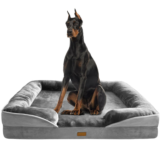 Orthopedic Dog Bed with Sides - Dog Sofa Beds for Medium Dogs, Supportive Foam Pet Couch Bed with Washable Removable Cover, Waterproof Lining and Non-Slip Bottom, Grey - M