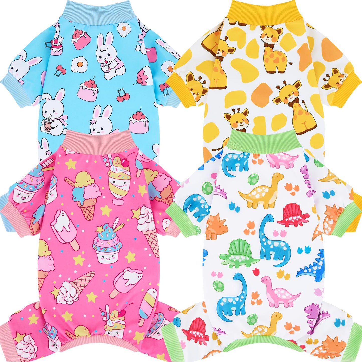 XPUDAC 4 Pack Dog Pajamas Soft Strechy Summer Dog Pjs Puppy Clothes for Small Medium Dogs Boy Girl Cat Pet Outfits, M