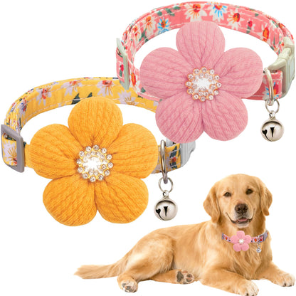Small Dog Collar with Flower, Puppy Collar for Girl Dog Collars for Small Dogs Cute Dog Collar with Bell, Adjustable Length
