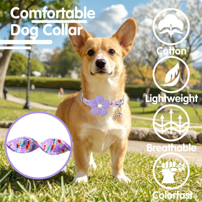 Small Dog Collar with Flower, Puppy Collar for Girl Dog Collars for Small Dogs Cute Dog Collar with Bell, Adjustable Length