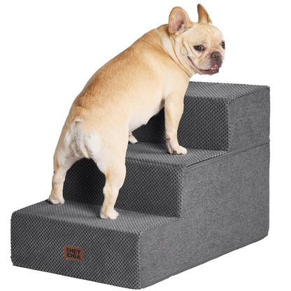 EHEYCIGA Dog Stairs for Bed 18" H, 4-Step Dog Steps for High Bed, Pet Steps for Small Dogs and Cats, Non-Slip Balanced Pet Ramp Indoor, Grey
