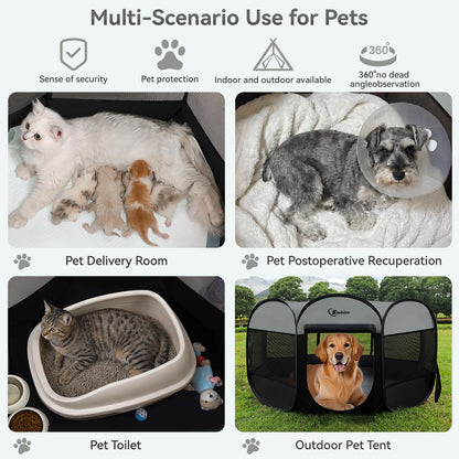 Siedihit Dog Cat Playpen, Puppy Pet Playpen Indoor for Small Dog Crate Tent Cage Outdoor, Portable Pop Up Dogs Enclosure Kennel with Carrying Case for Dogs/Cats/Rabbits(Grey, Small