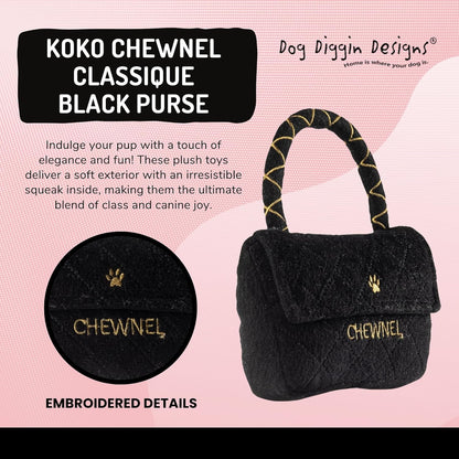 Dog Diggin Designs Chewnel Classique Plush Dog Toy Purse | Luxury-Inspired Parody Designer Handbag with Squeaker, Soft Plush Fashion Dog Toy – Haute Couture Purses & Handbags