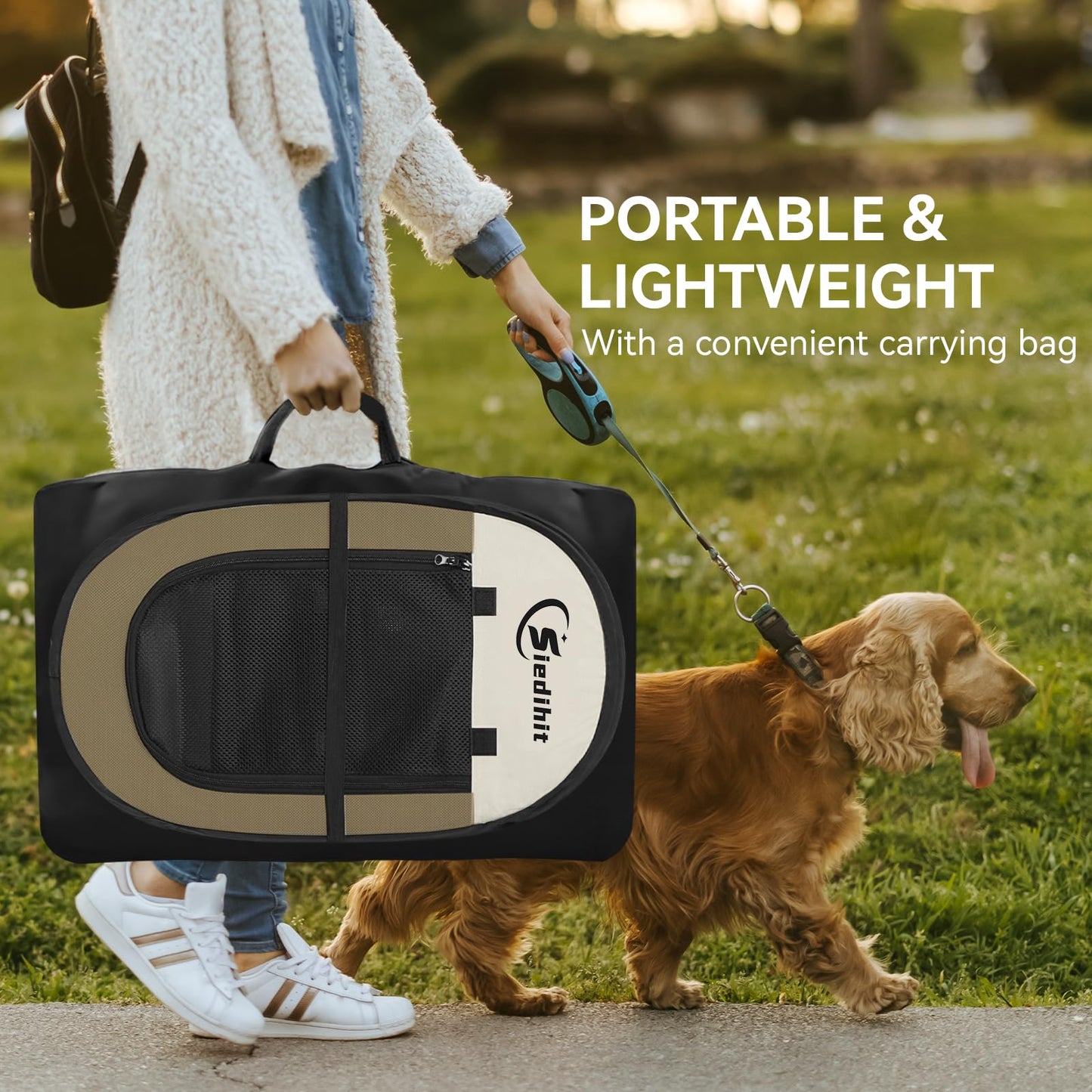 Siedihit Dog Cat Playpen, Puppy Pet Playpen Indoor for Small Dog Crate Tent Cage Outdoor, Portable Pop Up Dogs Enclosure Kennel with Carrying Case for Dogs/Cats/Rabbits(Grey, Small