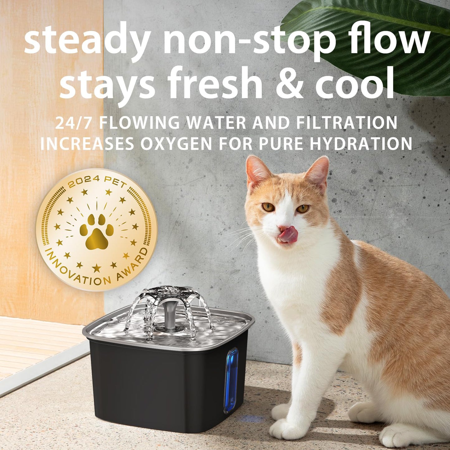 Veken Innovation Award Winner Stainless Steel Cat Water Fountain, 108oz/3.2L Automatic Pet Fountain Dog Water Dispenser with 3 Replacement Filters & Silicone Mat, Gifts for Cats, Dogs (Silver)