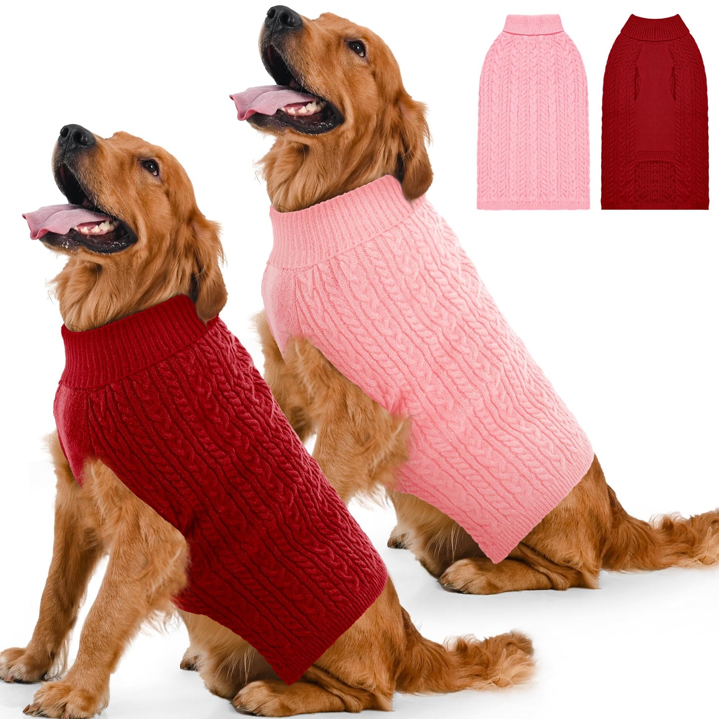 2 Pack Dog Sweaters for Small Dogs Winter Turtleneck Pullover Cable Knit Fleece Stretch Puppy Doggie Chihuahua Toy Poodle Yorkie Pomeranian Boy Girl Pet Clothes (S, Pink & Purple)