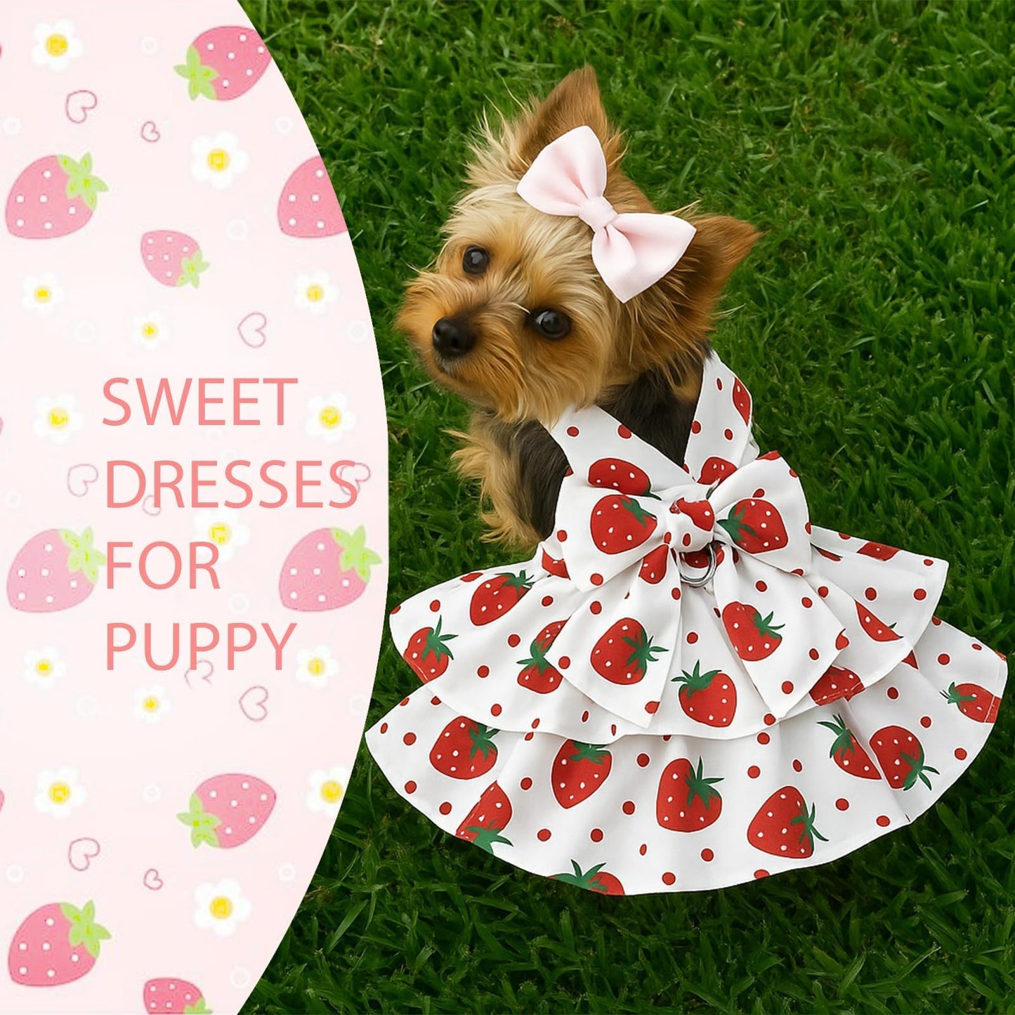 Dog Dress Bowknot Harness Leash Set for Small Girl Dogs Pink Floral Dog Cat Clothes Cute Puppy Outfits Pet Clothes Spring Summer Breathable Dresses(Samll)