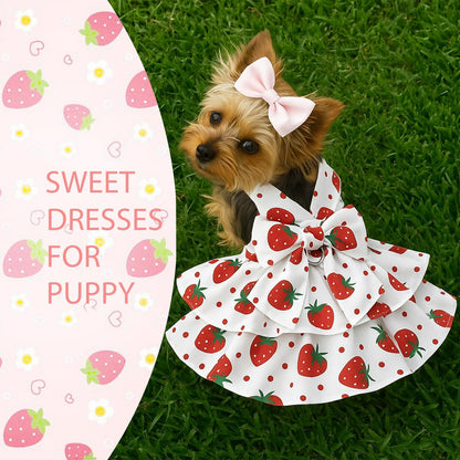 Dog Dress Bowknot Harness Leash Set for Small Girl Dogs Pink Floral Dog Cat Clothes Cute Puppy Outfits Pet Clothes Spring Summer Breathable Dresses(Samll)
