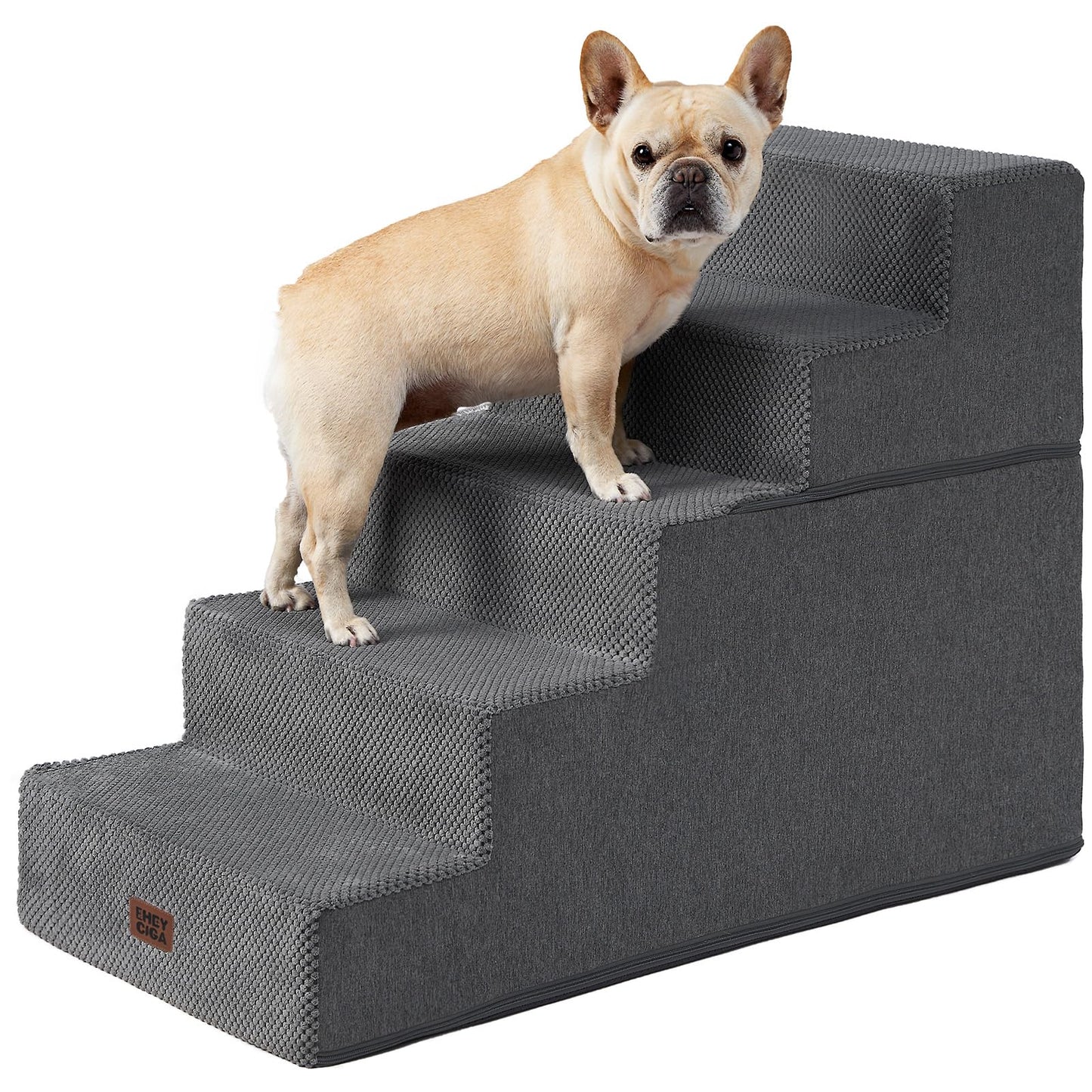 EHEYCIGA Dog Stairs for Bed 18" H, 4-Step Dog Steps for High Bed, Pet Steps for Small Dogs and Cats, Non-Slip Balanced Pet Ramp Indoor, Grey
