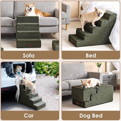 EHEYCIGA Dog Stairs for Bed 18" H, 4-Step Dog Steps for High Bed, Pet Steps for Small Dogs and Cats, Non-Slip Balanced Pet Ramp Indoor, Grey