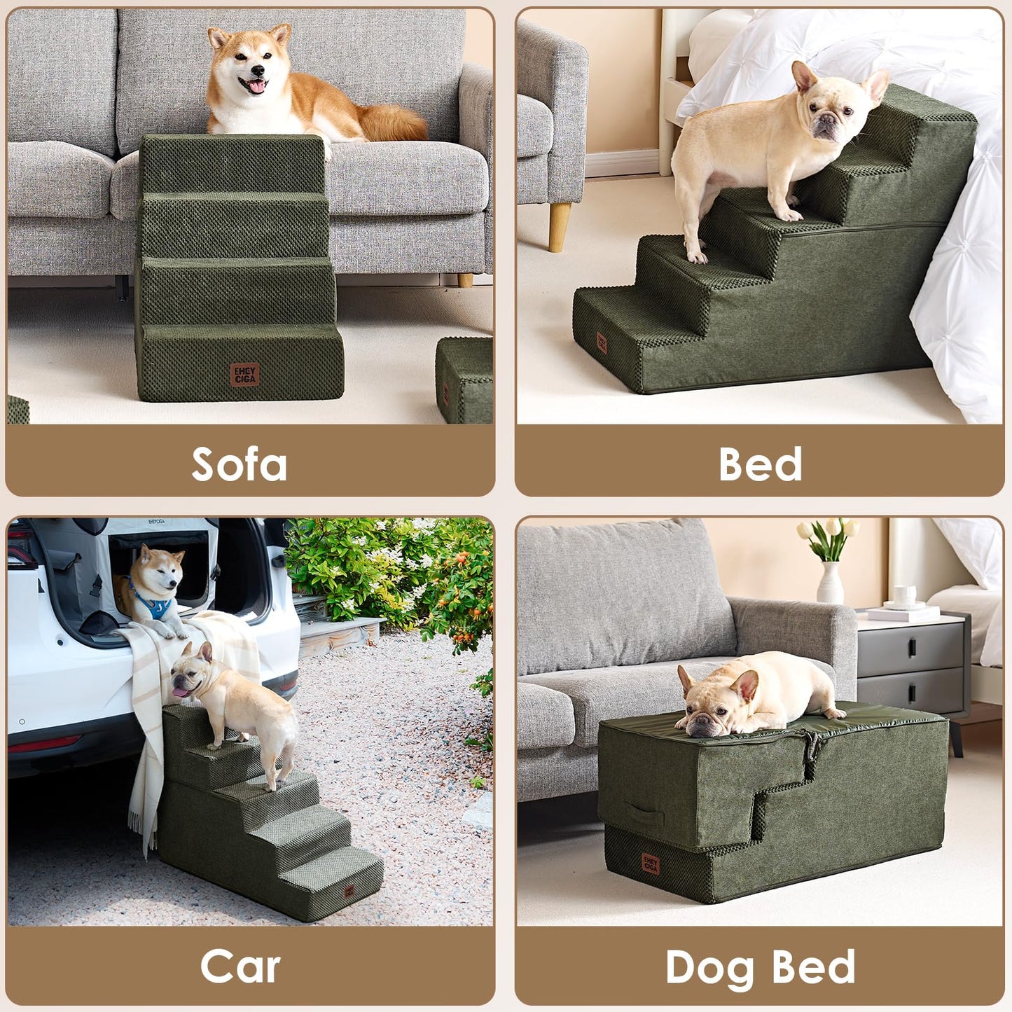 EHEYCIGA Dog Stairs for Bed 18" H, 4-Step Dog Steps for High Bed, Pet Steps for Small Dogs and Cats, Non-Slip Balanced Pet Ramp Indoor, Grey