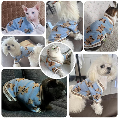 ABRRLO Small Dog Sweaters Cute Bear Dog Cardigans Clothes for Small Medium Dogs Boy Girl Puppy Cat Knitting Cardigan Outfits Dogs Autumn Coats Warm Pet Doggy Clothes Soft Knitwear Apparel (Beige,M)