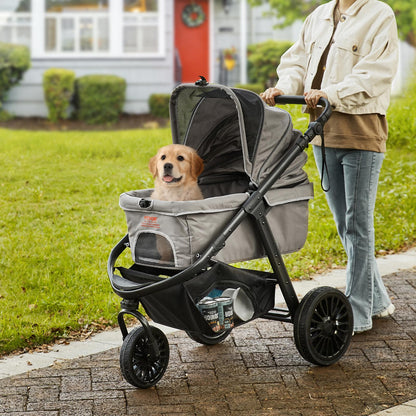 VEVOR Pet Stroller, 35 lbs Weight Capacity, Foldable Dog Stroller Cart, 4 Wheels Cats Strollers with with Detachable Carrier & Mesh Windows, Portable Design with Brake for Small to Medium Pets