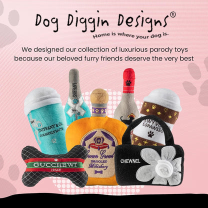 Diggin Designs Sniffany & Co Squeaky Plush Dog Toy Purse | Luxury-Inspired Parody Designer Handbag with Built-in Squeaker, Soft Plush Fashion Dog Toy – Haute Couture Purses & Handbags