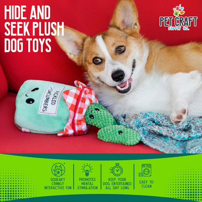 Pet Craft Supply Hide and Seek Plush Dog Toys Crinkle Squeaky Interactive Burrow Activity Puzzle Chew Fetch Treat Hiding Brain Stimulating Cute Funny Toy Bundle Pack for Small and Medium Dogs Puppies