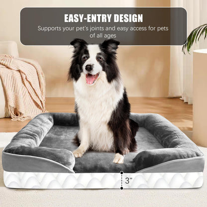 Orthopedic Dog Bed with Sides - Dog Sofa Beds for Medium Dogs, Supportive Foam Pet Couch Bed with Washable Removable Cover, Waterproof Lining and Non-Slip Bottom, Grey - M
